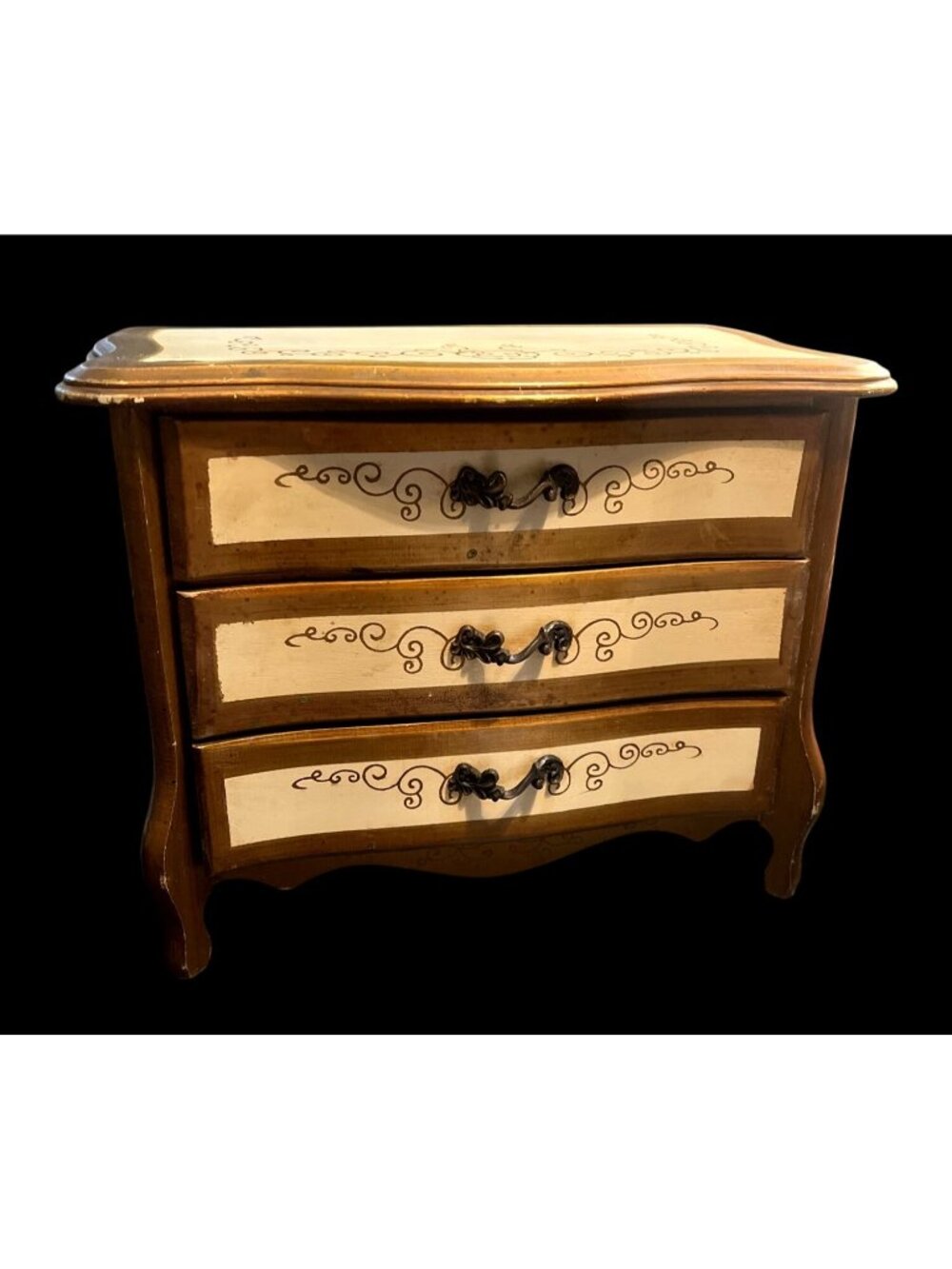 Vtg  60s Apco Japan Wooden Jewelry Chest Music Box 3 Velvet-Lined Drawers Hand-P